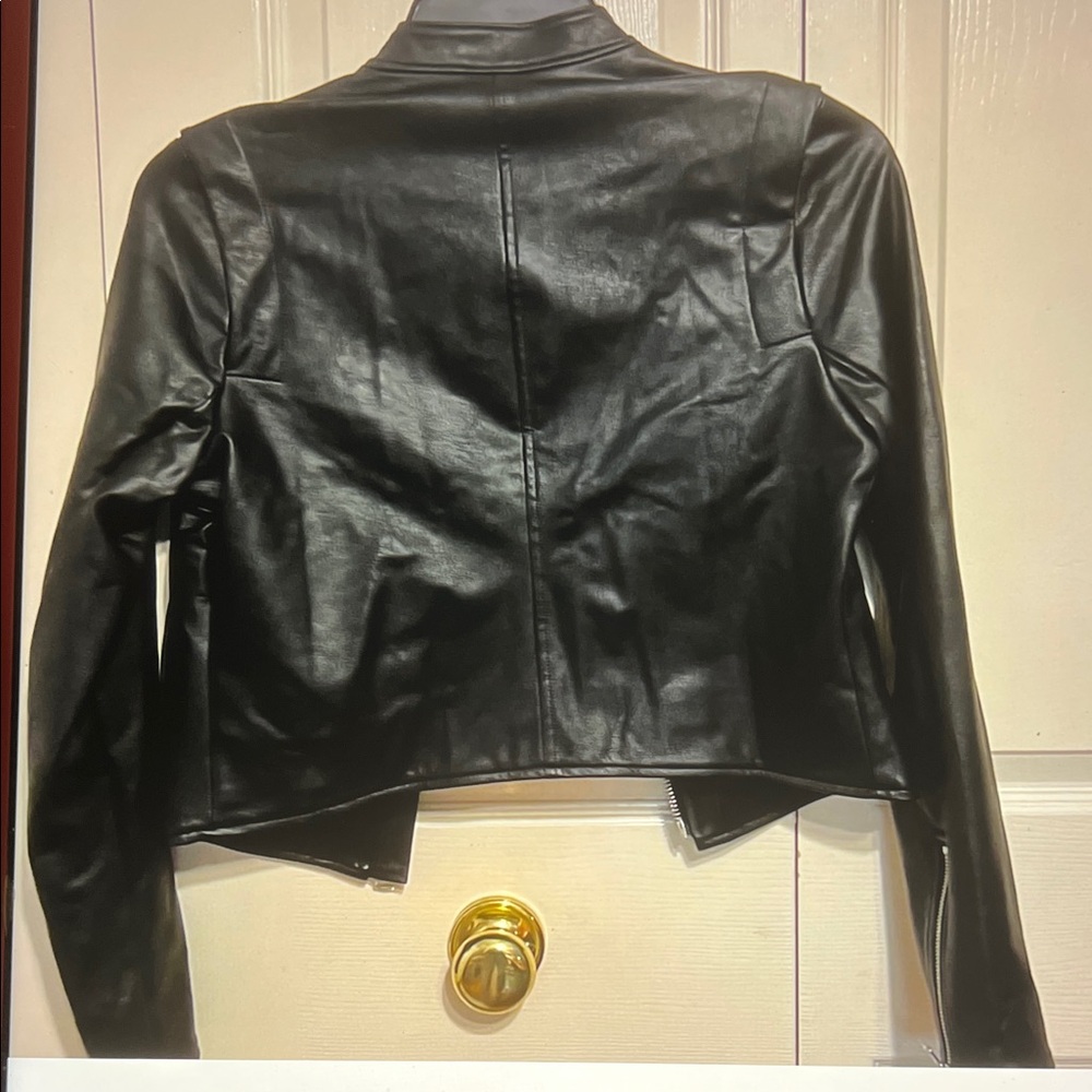 SPANX Black Leather Jacket NWOTS size M pit to pit 19 inches - Picture 5 of 9